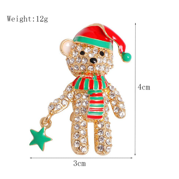 Women's Christmas Bear Brooch Alloy Cartoon Animal Diamonddecorated Decorative Jewelry Gift