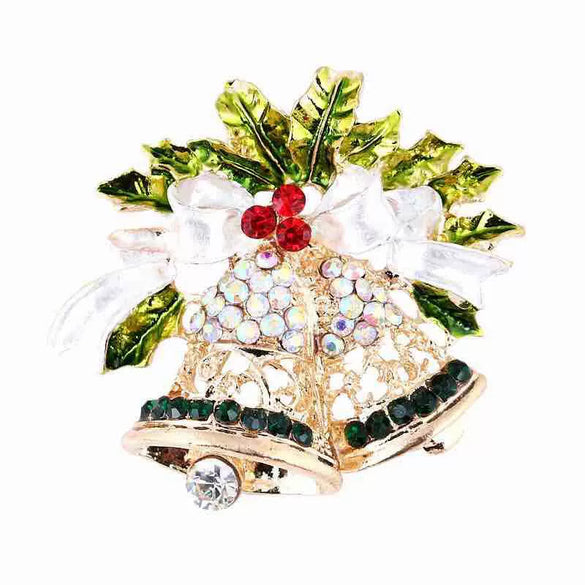 Women's Christmas Bell Brooch Pin With Alloy Setting And Artificial Gemstone Embellishment Decorative Corsage Accessory