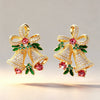 Women's Christmas Bell Earrings With Ribbon Bow And Star Design Copper With Sparkling Synthetic Cubic Zirconia Inlay
