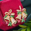 Women's Christmas Bell Earrings With Ribbon Bow And Star Design Copper With Sparkling Synthetic Cubic Zirconia Inlay