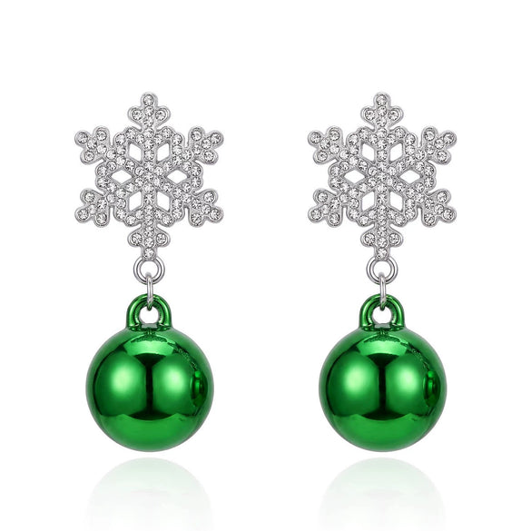Women's Christmas Bow And Snowflake Bell Dangle Earrings With Transparent Quicksand Ball Design Alloy Electroplated Holiday Jewelry