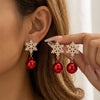 Women's Christmas Bow And Snowflake Bell Dangle Earrings With Transparent Quicksand Ball Design Alloy Electroplated Holiday Jewelry
