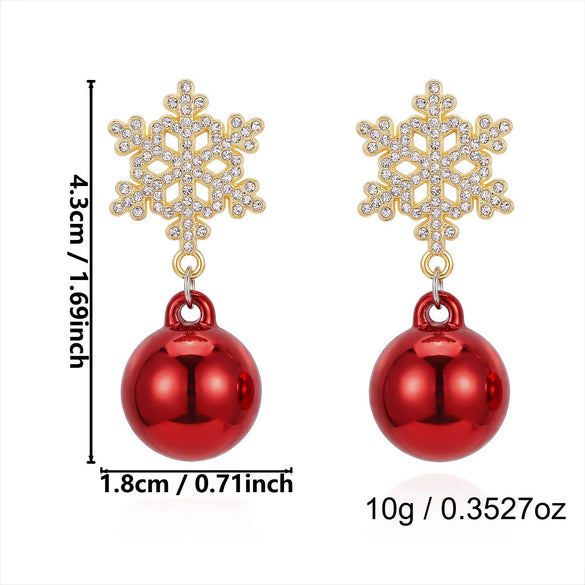 Women's Christmas Bow And Snowflake Bell Dangle Earrings With Transparent Quicksand Ball Design Alloy Electroplated Holiday Jewelry