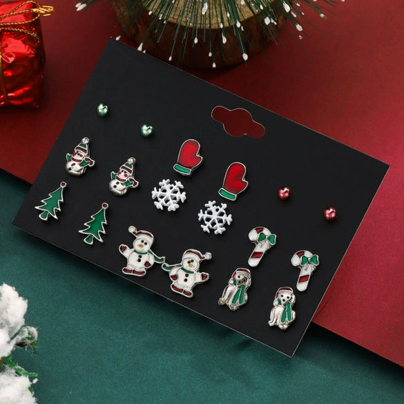 Women's Christmas Cartoon Character Earrings Set With Zinc Alloy Snowman And Christmas Tree Designs Stainless Steel Posts And Electroplated Finish