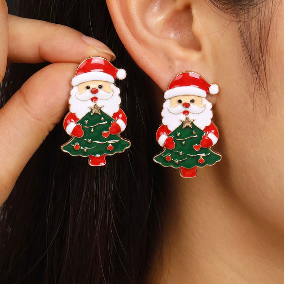 Women's Christmas Cartoon Earrings Alloy Electroplated Holiday Character Reindeer And Gift Designs With Steel Ear Needles