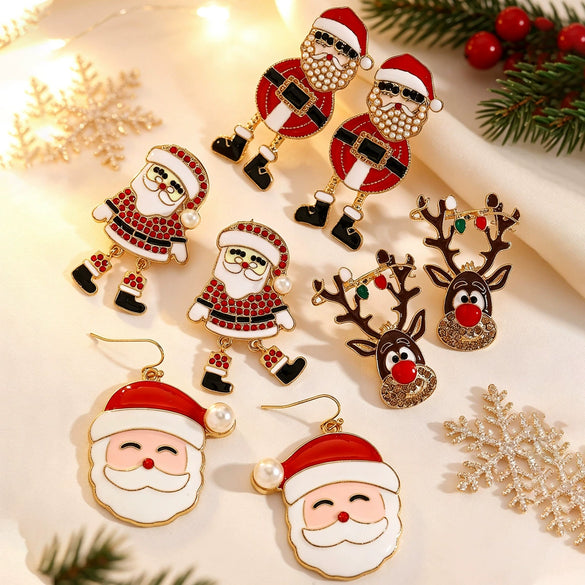 Women's Christmas Cartoon Earrings Alloy Electroplated Holiday Character Reindeer And Gift Designs With Steel Ear Needles