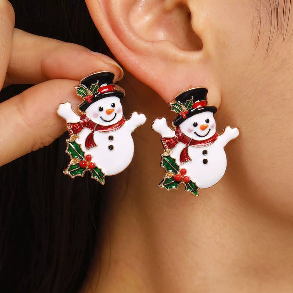Women's Christmas Cartoon Earrings Alloy Electroplated Holiday Character Reindeer And Gift Designs With Steel Ear Needles