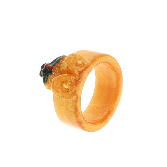Women's Christmas Cartoon Resin Ring With Tree And Elk Motifs Geometric Dripping Oil Finish