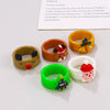 Women's Christmas Cartoon Resin Ring With Tree And Elk Motifs Geometric Dripping Oil Finish