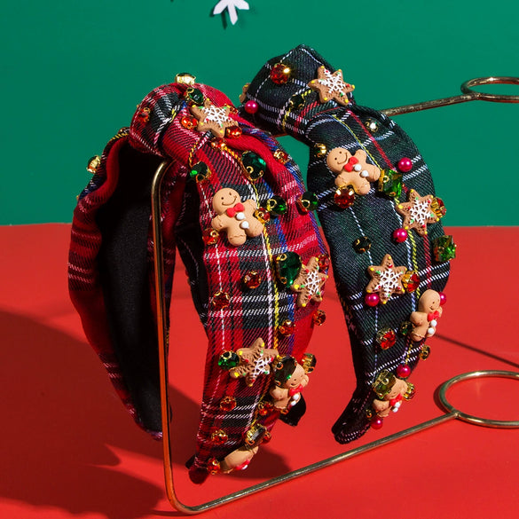 Women's Christmas Cloth Hair Band With Diamond Design And Ginger Cake Man Shape