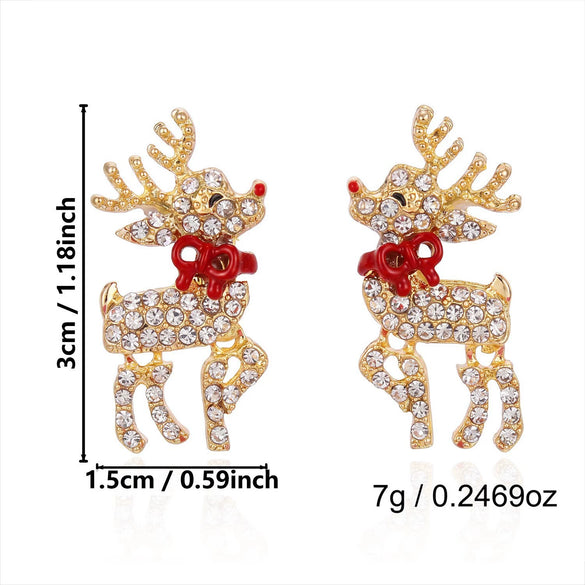 Women's Christmas Deer Earrings With Sparkling Rhinestone Detail Electroplated Alloy Design And Stainless Steel Ear Needles