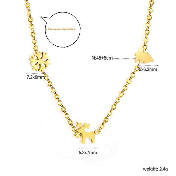 Women's Christmas Deer Pendant Necklace Stainless Steel Titanium Steel Electroplated Festive Animal Clavicle Chain Jewelry