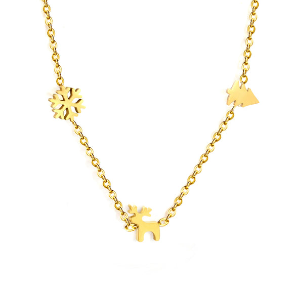 Women's Christmas Deer Pendant Necklace Stainless Steel Titanium Steel Electroplated Festive Animal Clavicle Chain Jewelry