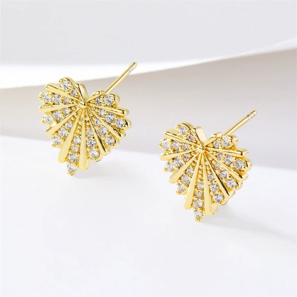 Women's Christmas Earrings Copper Heart Shape Leaf Style Polish 925 Silver Needle Accessories