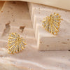 Women's Christmas Earrings Copper Heart Shape Leaf Style Polish 925 Silver Needle Accessories
