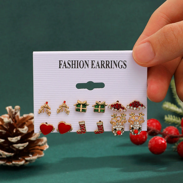 Women's Christmas Earrings Set With Santa Claus Snowflake Christmas Tree And Elk Designs Rhinestone Geometric Zinc Alloy Earrings