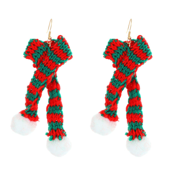 Women's Christmas Earrings With Mini Knitted Hat And Scarf Charms Geometric Festive Fabric Design Handknitted Holiday Jewelry