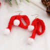 Women's Christmas Earrings With Mini Knitted Hat And Scarf Charms Geometric Festive Fabric Design Handknitted Holiday Jewelry