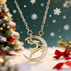 Women's Christmas Elk And Moon Pendant Necklace With Copper And Zircon Inlay Geometric Animal Design Olink Chain