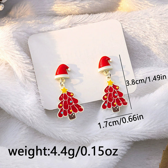 Women’s Christmas Elk Bell Bow And Snowflake Earrings Electroplated Alloy Jewelry With Stainless Steel Ear Needles