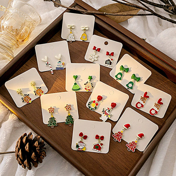 Women’s Christmas Elk Bell Bow And Snowflake Earrings Electroplated Alloy Jewelry With Stainless Steel Ear Needles