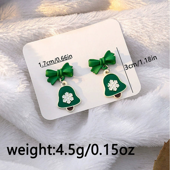 Women’s Christmas Elk Bell Bow And Snowflake Earrings Electroplated Alloy Jewelry With Stainless Steel Ear Needles