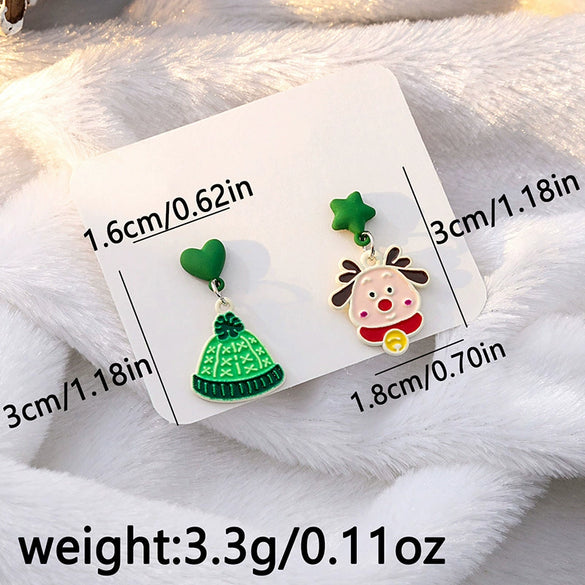 Women’s Christmas Elk Bell Bow And Snowflake Earrings Electroplated Alloy Jewelry With Stainless Steel Ear Needles