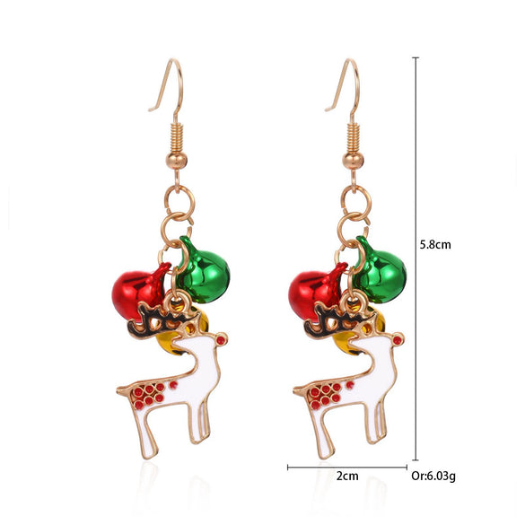Women's Christmas Elk Bell Drop Earrings Electroplated Alloy Holiday Animal Jewelry With Stainless Steel Posts