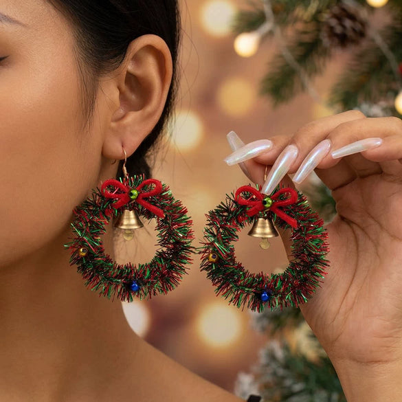 Women's Christmas Elk Bell Drop Earrings Electroplated Alloy Holiday Animal Jewelry With Stainless Steel Posts