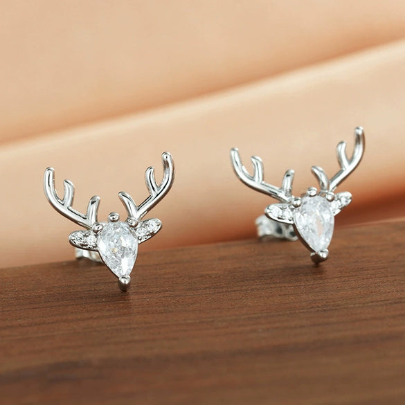 Women's Christmas Elk Drop Earrings With Antler Design Copper Construction And Microencrusted Zircon Detailing