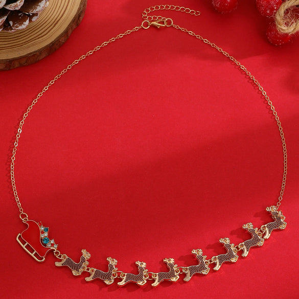 Women’s Christmas Elk Sleigh Pendant Necklace Zinc Alloy Electroplated Animal Design With Casual Festival Style For Wholesale Jewelry
