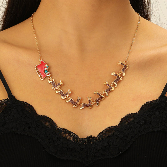 Women’s Christmas Elk Sleigh Pendant Necklace Zinc Alloy Electroplated Animal Design With Casual Festival Style For Wholesale Jewelry