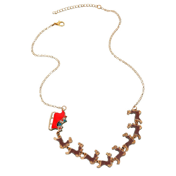 Women’s Christmas Elk Sleigh Pendant Necklace Zinc Alloy Electroplated Animal Design With Casual Festival Style For Wholesale Jewelry