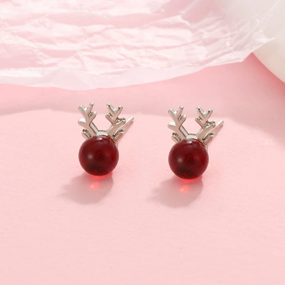 Women's Christmas Fawn Earrings Elegant Alloy Antler Design With Wine Red Elk Motif And Electroplated Festive Style