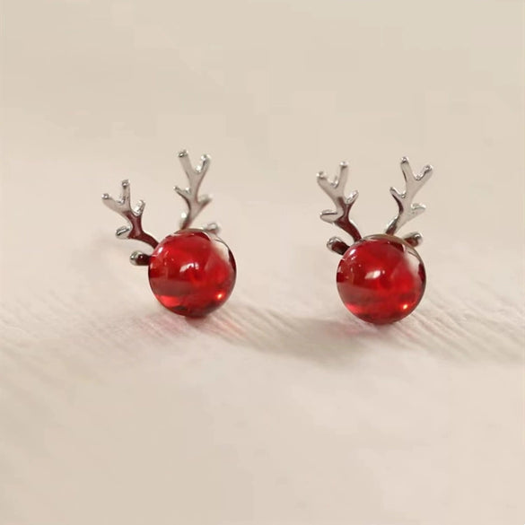 Women's Christmas Fawn Earrings Elegant Alloy Antler Design With Wine Red Elk Motif And Electroplated Festive Style