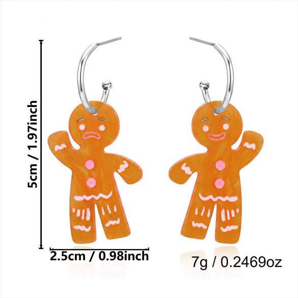 Women's Christmas Gingerbread Man Drop Earrings With Top Hat Design Cute Electroplated Alloy Pendant And Stainless Steel Ear Needles