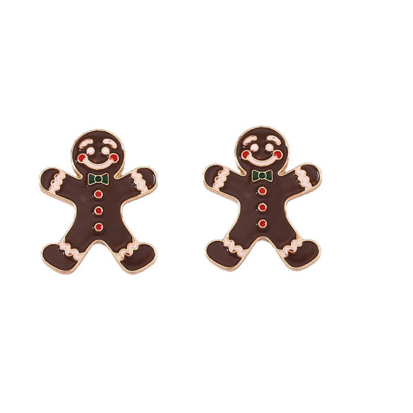 Women's Christmas Gingerbread Man Drop Earrings With Top Hat Design Cute Electroplated Alloy Pendant And Stainless Steel Ear Needles
