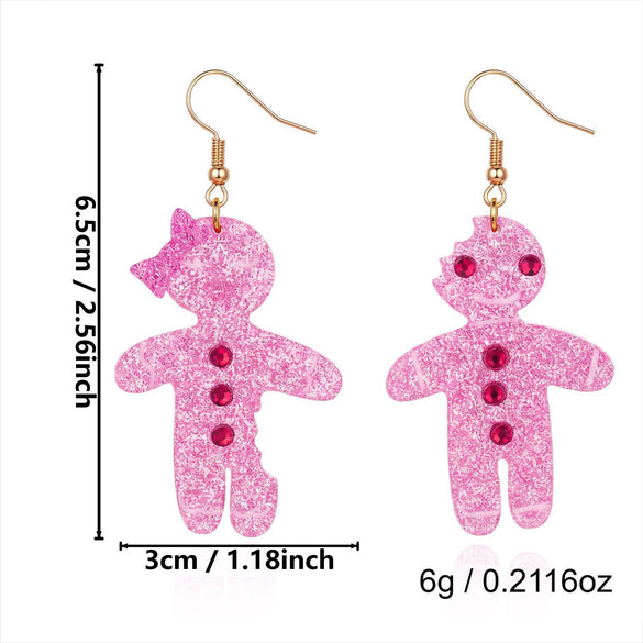 Women's Christmas Gingerbread Man Drop Earrings With Top Hat Design Cute Electroplated Alloy Pendant And Stainless Steel Ear Needles