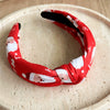 Women's Christmas Headband Handmade With Imitation Pearls Printed Santa Claus And Christmas Tree Knot Design Minimalist Style