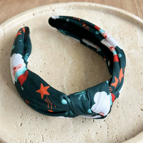 Women's Christmas Headband Handmade With Imitation Pearls Printed Santa Claus And Christmas Tree Knot Design Minimalist Style