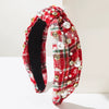 Women's Christmas Headband Imitation Pearls Diamond Knotted Plaid Snowflake Style
