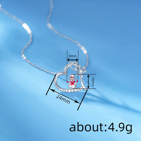 Women's Christmas Heart Snowflake Snowman Pendant Necklace With Copper Zirconia Inlay And Ochain Festive Jewelry