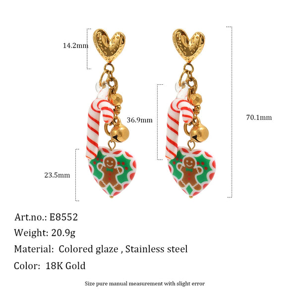 Women's Christmas Heartshaped Earrings In Stainless Steel With 18K Gold Plated Finish