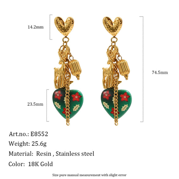 Women's Christmas Heartshaped Earrings In Stainless Steel With 18K Gold Plated Finish