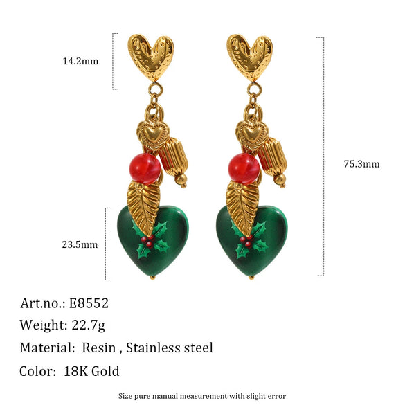 Women's Christmas Heartshaped Earrings In Stainless Steel With 18K Gold Plated Finish
