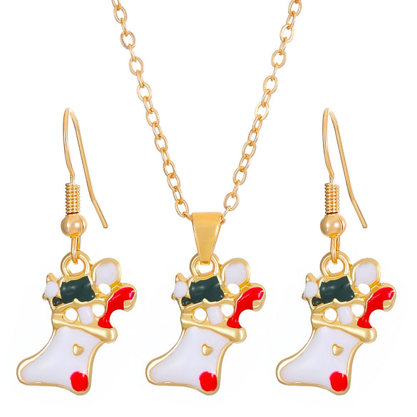 Women's Christmas Jewelry Set With Snowman Snowflake And Bell Pendants Electroplated Alloy Necklace And Earrings