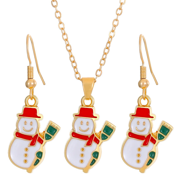 Women's Christmas Jewelry Set With Snowman Snowflake And Bell Pendants Electroplated Alloy Necklace And Earrings