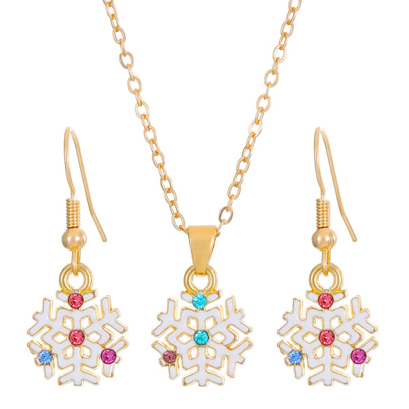 Women's Christmas Jewelry Set With Snowman Snowflake And Bell Pendants Electroplated Alloy Necklace And Earrings