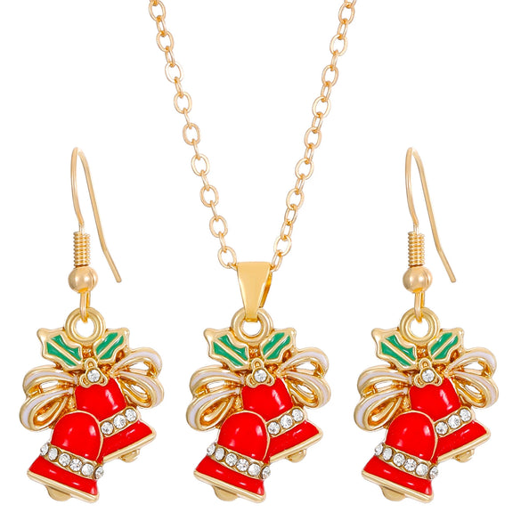 Women's Christmas Jewelry Set With Snowman Snowflake And Bell Pendants Electroplated Alloy Necklace And Earrings