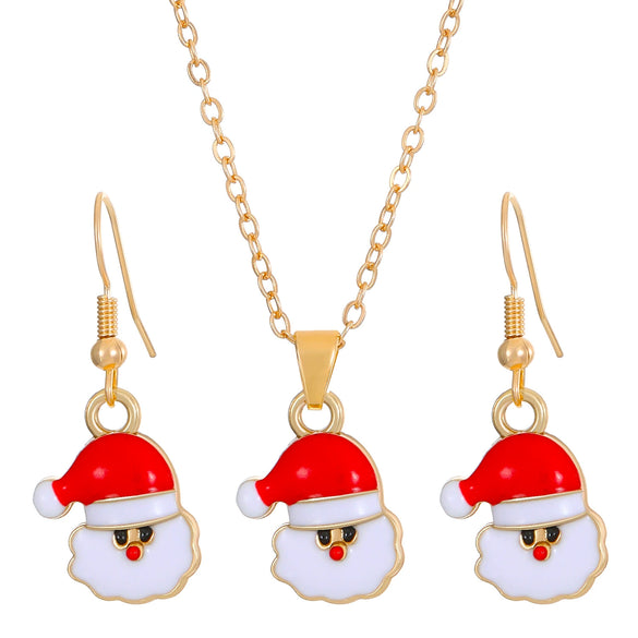 Women's Christmas Jewelry Set With Snowman Snowflake And Bell Pendants Electroplated Alloy Necklace And Earrings